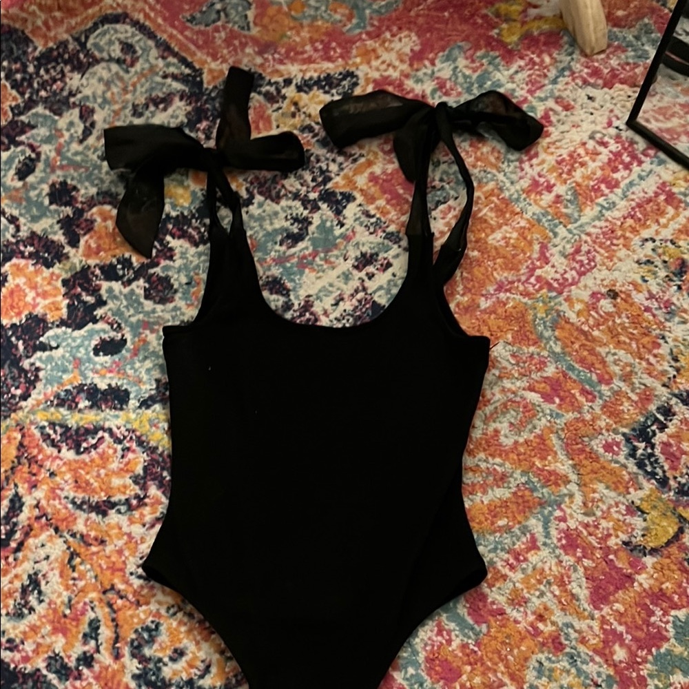 black tied bow straps day + moon bodysuit (brand new, never worn)